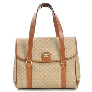 Celine Macadam Leather Handbag Beige Tan Brown Gold